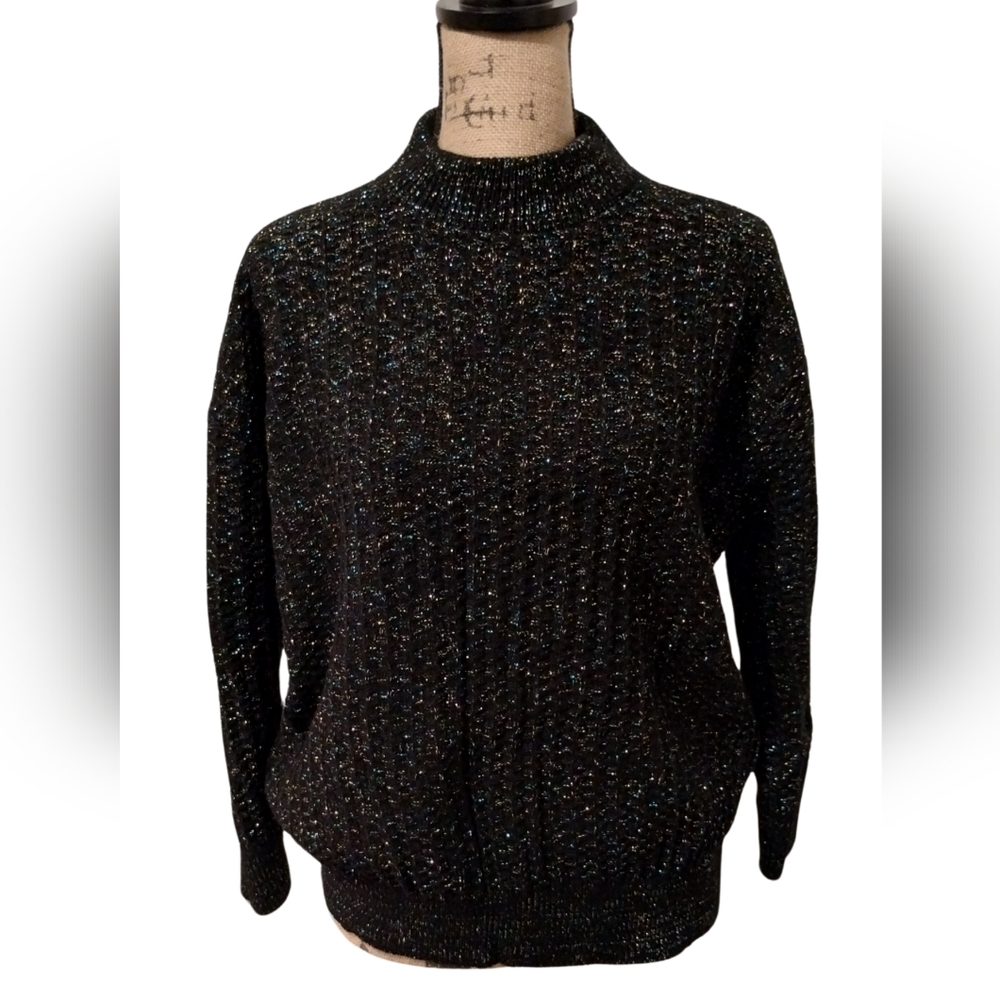 Vintage Bel Ami Black and Metallic Multi Color Sweater Women's Size L.